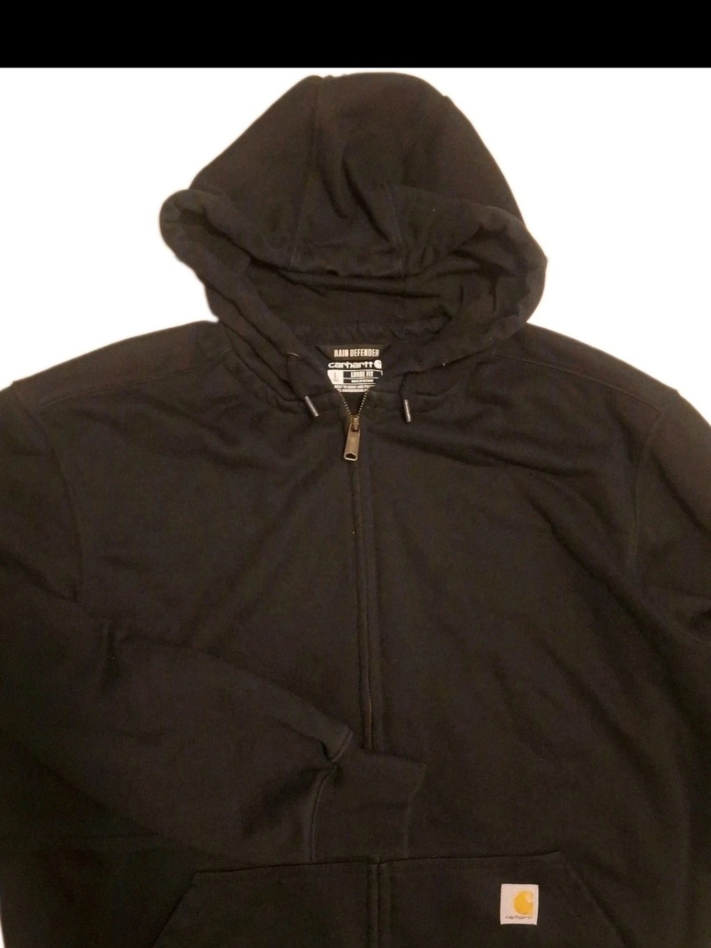 Carhartt Rain Defender Hoodie Men L Black Full Zip Loose Fit Sweatshirt Workwear